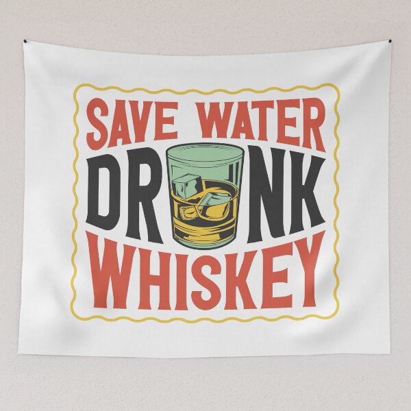 Artikelvorschau, Wasser sparen, Whiskeyglas auf Eis trinken – Vintage-Typografie-Grafik entworfen und verkauft von heedooppod.