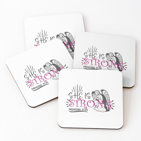 Item preview, She Is Strong (Proverbs 31:25) - Inspirational Christian Design with Kneeling Angel designed and sold by interdesigner.