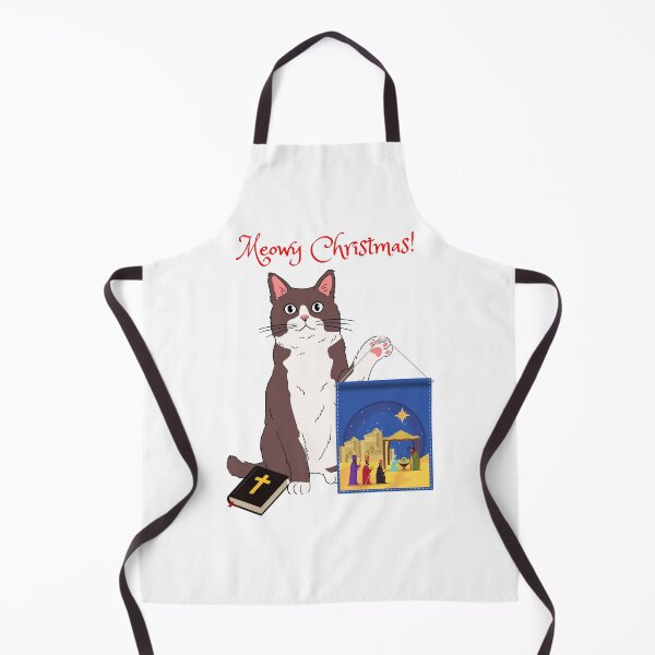 Item preview, Meowy Christmas Gray Cat with Christian Nativity Banner designed and sold by MYCatStuff.