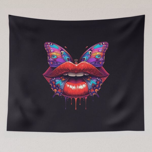 Item preview, Surreal Butterfly Lips Colorful Wings Dripping Paint Art designed and sold by OksArtStudio.