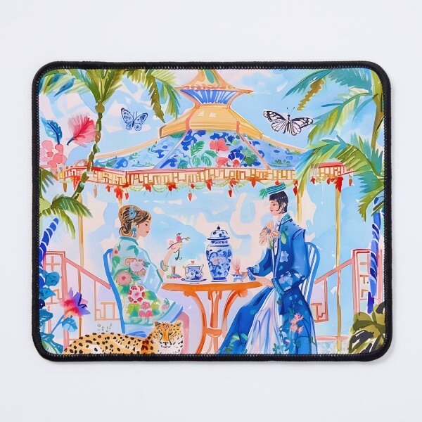 Item preview, Grandmillennial chinoiserie art, A secret meeting in pagoda garden designed and sold by SophieClimaArt.