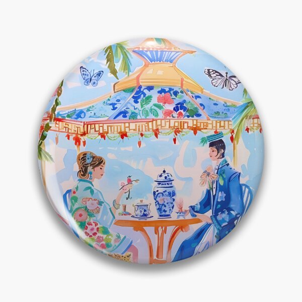 Item preview, Grandmillennial chinoiserie art, A secret meeting in pagoda garden designed and sold by SophieClimaArt.