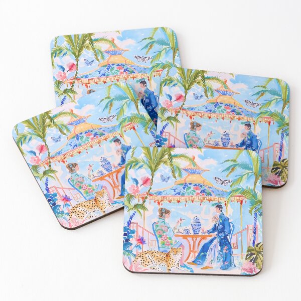 Item preview, Grandmillennial chinoiserie art, A secret meeting in pagoda garden designed and sold by SophieClimaArt.