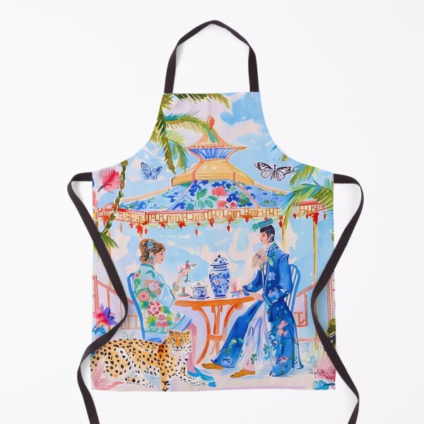 Item preview, Grandmillennial chinoiserie art, A secret meeting in pagoda garden designed and sold by SophieClimaArt.