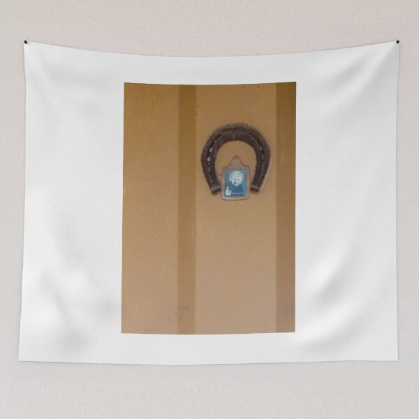 Item preview, Vintage Horseshoe Good Luck Shrine With Small Portrait On Orange Wall designed and sold by Nmallia.