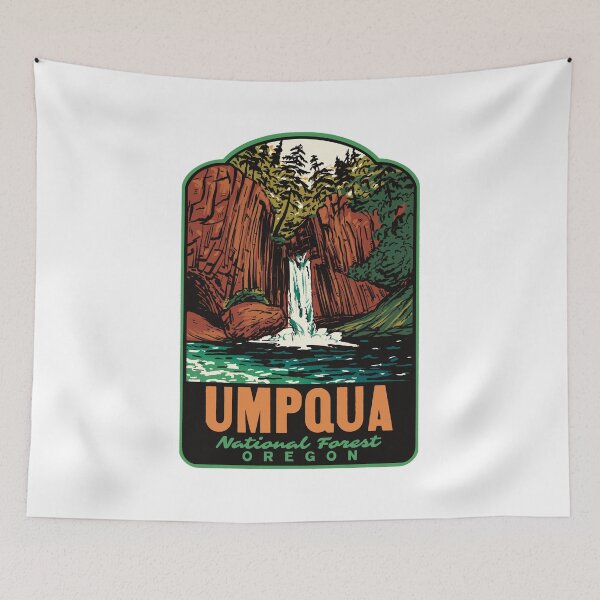Item preview, Umpqua National Forest Toketee Falls Retro Travel Art designed and sold by HalpinDesign.