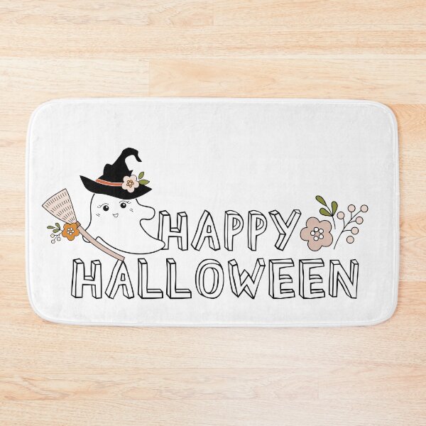Item preview, Happy Halloween Cute Ghost Witch with Broom Floral Spooky Design designed and sold by storieslanguage.