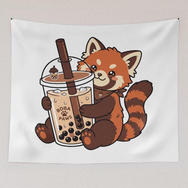 Item preview, Cute Kawaii Red Panda Drinking Boba Milk Tea Foodie Animal Aesthetic designed and sold by mood-draftsman.
