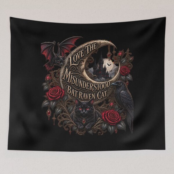 Item preview, Love The Misunderstood Bat Raven Cat, Dark Fantasy Art, Gothic Aesthetic, Witchcore, Black Cat Lovers, Vampire Vibes, designed and sold by Crystal-Tree.