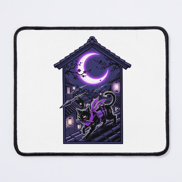 Item preview, Shinobi Black Cat Ninja Kunai Rooftop Japanese Moon Aesthetic designed and sold by mood-draftsman.
