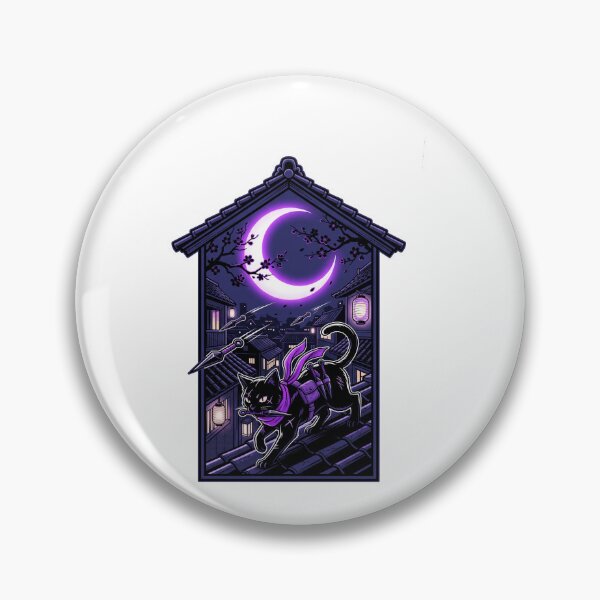 Item preview, Shinobi Black Cat Ninja Kunai Rooftop Japanese Moon Aesthetic designed and sold by mood-draftsman.