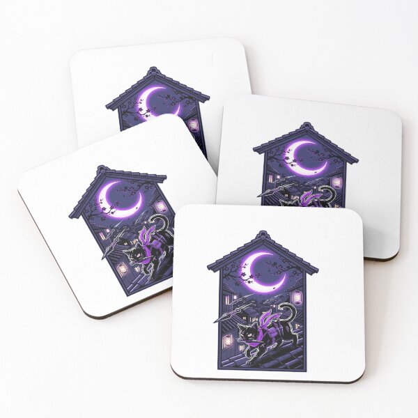 Item preview, Shinobi Black Cat Ninja Kunai Rooftop Japanese Moon Aesthetic designed and sold by mood-draftsman.