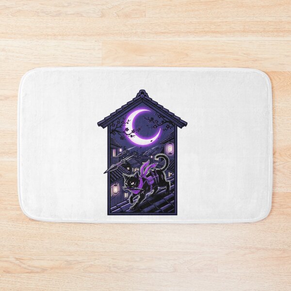 Item preview, Shinobi Black Cat Ninja Kunai Rooftop Japanese Moon Aesthetic designed and sold by mood-draftsman.