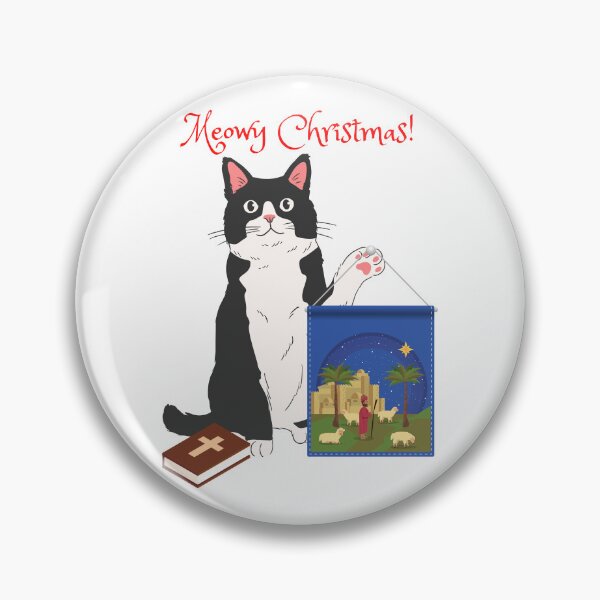 Item preview, Meowy Christmas Black Cat with Christian Nativity Banner designed and sold by MYCatStuff.