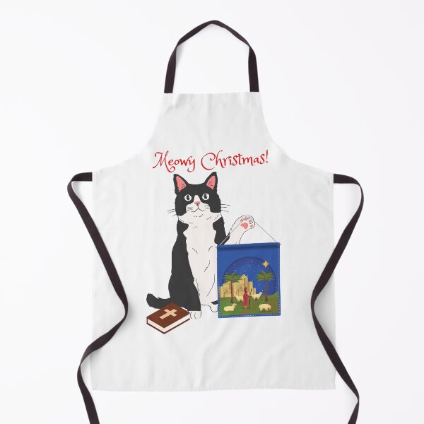 Item preview, Meowy Christmas Black Cat with Christian Nativity Banner designed and sold by MYCatStuff.