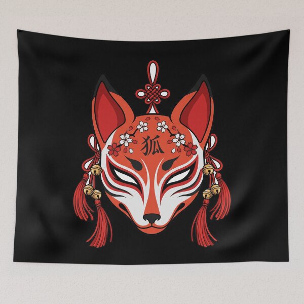 Item preview, Japanese Kitsune Fox Mask Sakura Blossom Red Tassel Yokai Aesthetic designed and sold by mood-draftsman.