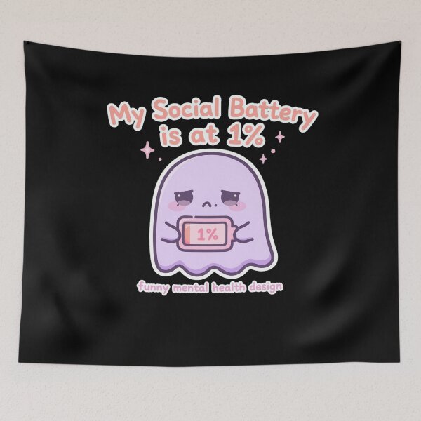 Item preview, My Social Battery is at 1% Funny Introvert Ghost Kawaii designed and sold by Fulaly.
