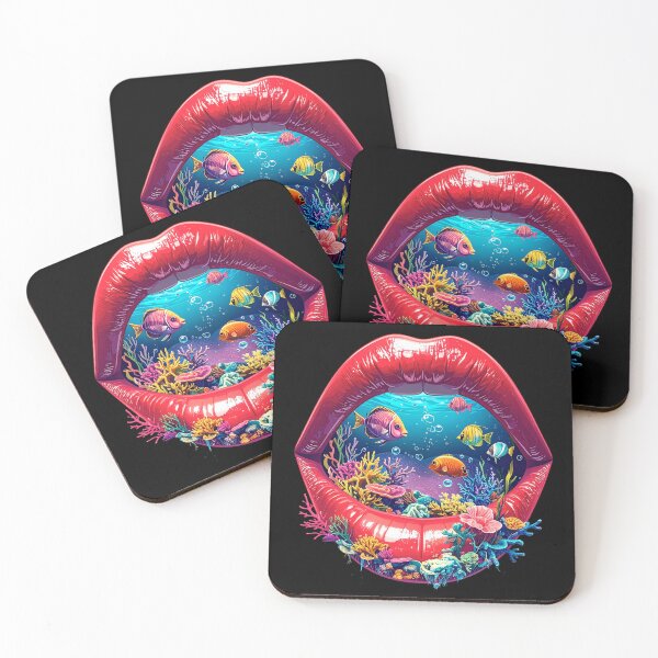 Item preview, Surreal Aquarium Lips Coral Reef Fish Tank Mouth Artwork designed and sold by OksArtStudio.