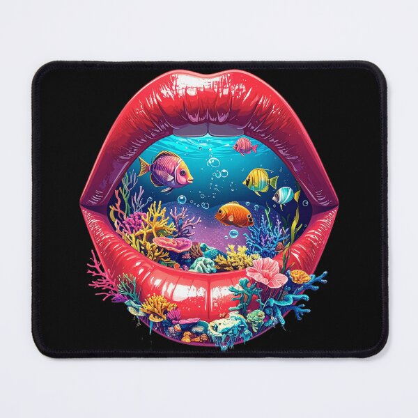 Item preview, Surreal Aquarium Lips Coral Reef Fish Tank Mouth Artwork designed and sold by OksArtStudio.