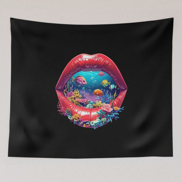 Item preview, Surreal Aquarium Lips Coral Reef Fish Tank Mouth Artwork designed and sold by OksArtStudio.