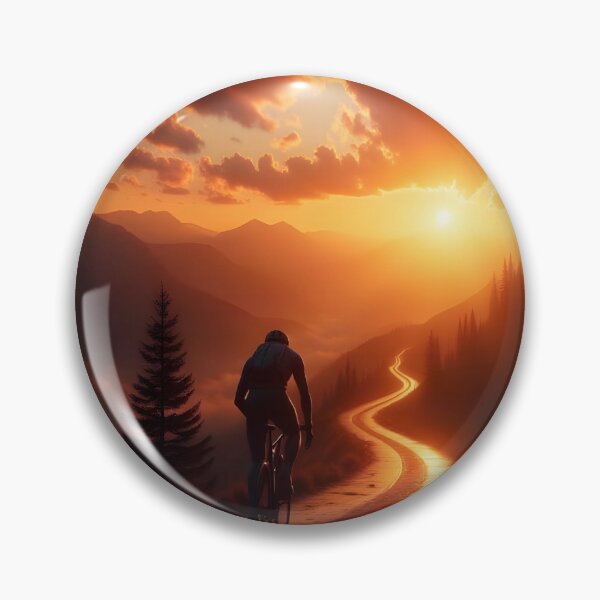 Item preview, Cyclist on Glowing Mountain Road at Golden Sunset – Epic Adventure Landscape designed and sold by DreamyWallVibes.