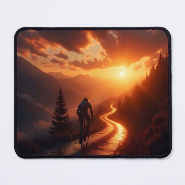 Item preview, Cyclist on Glowing Mountain Road at Golden Sunset – Epic Adventure Landscape designed and sold by DreamyWallVibes.