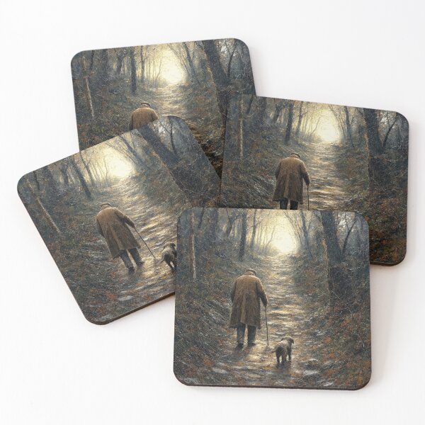 Item preview, Man and Dog Walking Uphill in a Dark Forest designed and sold by Maria Dryfhout.