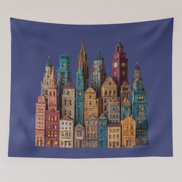 Item preview, Colorful European Old Town Buildings – Whimsical Architectural Cityscape designed and sold by casualnature.