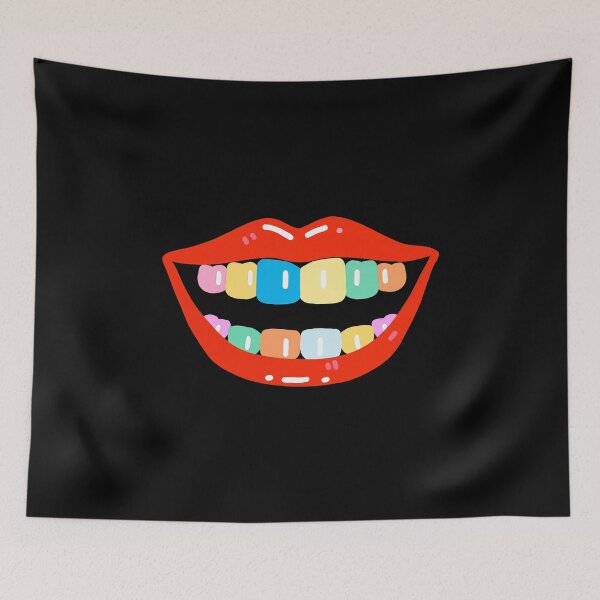 Item preview, Cute Cartoon Red Lips with Rainbow Colorful Teeth Doodle Art designed and sold by OksArtStudio.