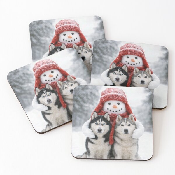 Item preview, Happy Snowman Hugging Two Husky Dogs designed and sold by Maria Dryfhout.