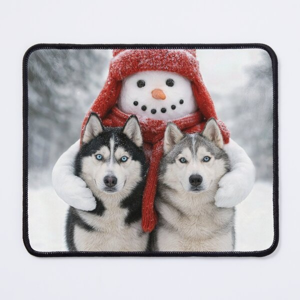 Item preview, Happy Snowman Hugging Two Husky Dogs designed and sold by Maria Dryfhout.