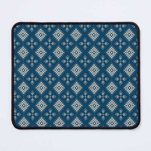 Item preview, Thai Ikat Diamond Seamless Pattern Navy Cream Traditional Thai Pixel Woven Textile Fabric Design designed and sold by KOPatternCo.