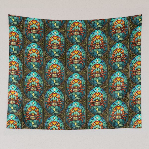 Item preview, Crab with Heart Stained Glass Zodiac Art designed and sold by pinkal.