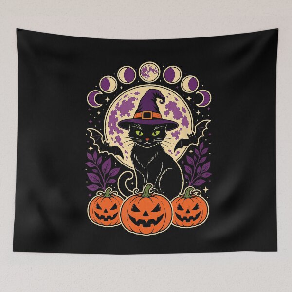 Item preview, Black Cat Witch Halloween Moon Phases Pumpkin Spooky Design designed and sold by TadeoNivar.