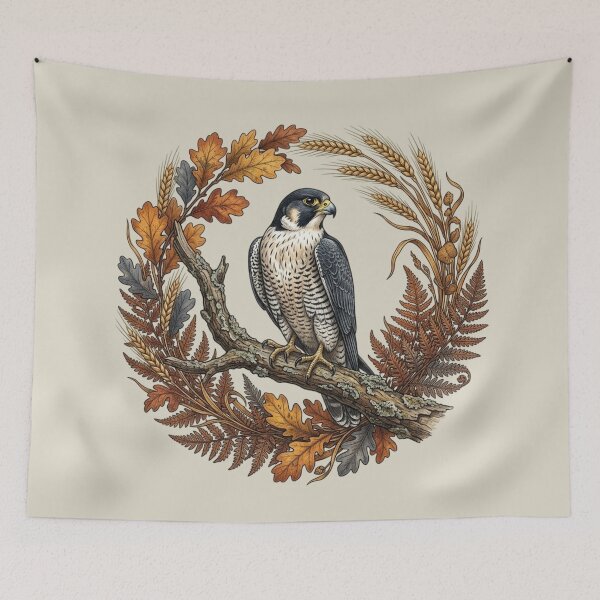 Item preview, Autumn Peregrine Falcon Oak Wreath Bird Nature Art  designed and sold by BirdsnStuff.