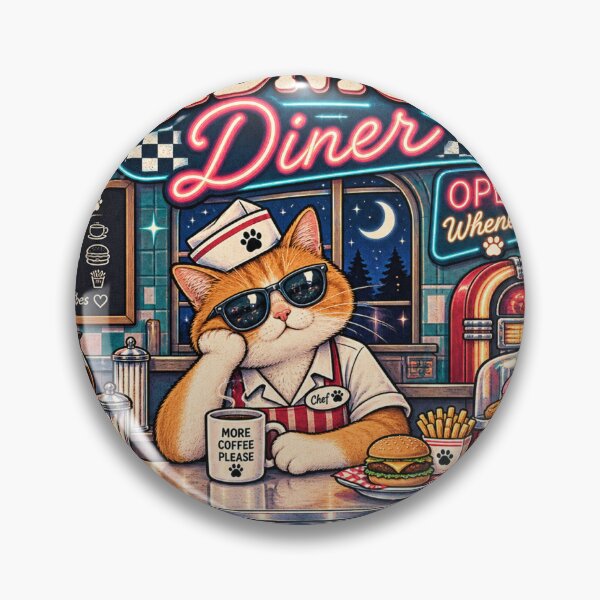 Item preview, Midnight Diner Cat – Retro Vintage Cat Coffee & Diner designed and sold by DESPOT07.