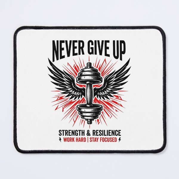 Item preview, Never Give Up Winged Dumbbell Gym Fitness designed and sold by StickVerse by Owais.
