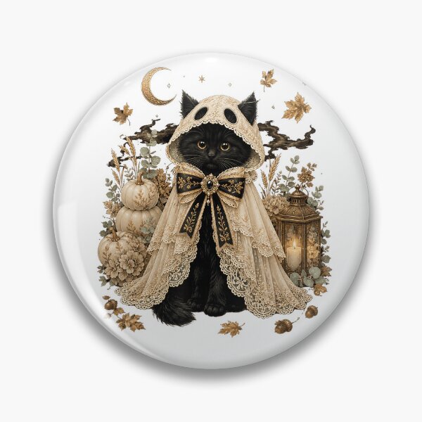 Item preview, Black Cat Ghost Cloak Cottagecore Halloween Pumpkin Design designed and sold by TadeoNivar.