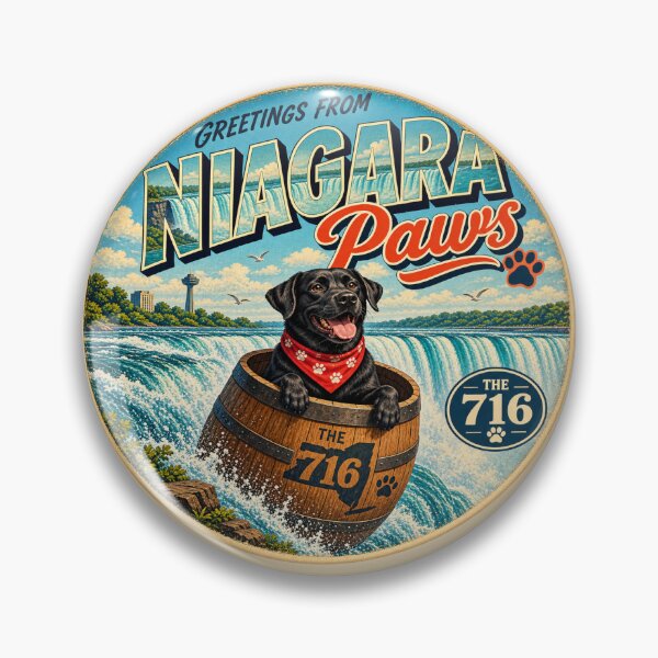 Item preview, Greetings From Niagara Paws Black Labrador Dog 716 Vintage Travel Art designed and sold by The716Studio.