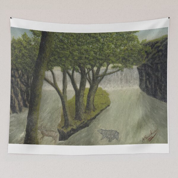 Item preview, Andre Bauchant - Animals Crossing a Flooded River with a Distant Waterfall - Naïve Art (Primitivism) By Andre Bauchant -  Poster designed and sold by LILLIANSTRANGEy.