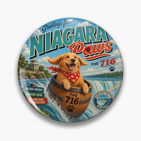Item preview, Greetings From Niagara Paws Golden Retriever Dog 716 Vintage Travel Art designed and sold by The716Studio.