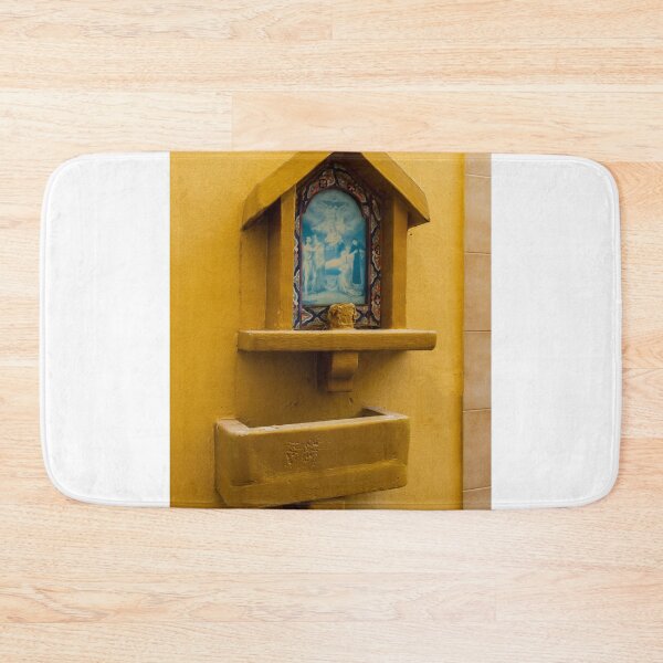 Item preview, Yellow Wall Shrine With Religious Holy Water Font And Blue Devotional Icon In Niche designed and sold by Nmallia.