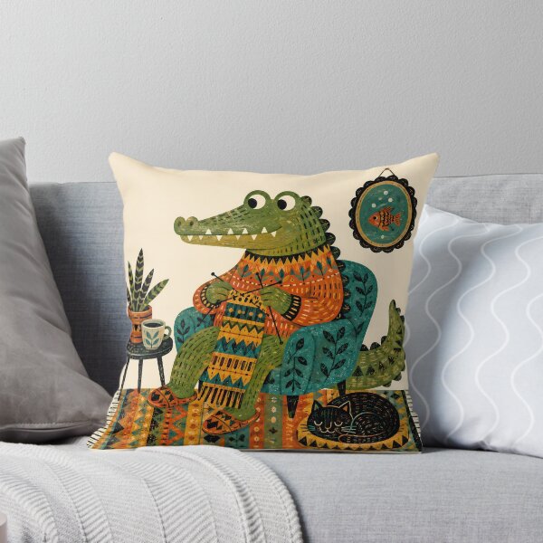 Item preview, Wall Art - Postcard - T-shirt: Cozy Crocodile Knitting designed and sold by ForeverPrintsOK.