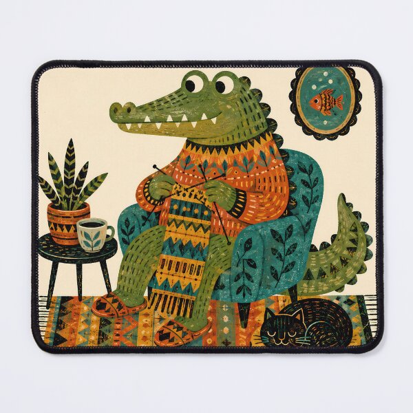 Item preview, Wall Art - Postcard - T-shirt: Cozy Crocodile Knitting designed and sold by ForeverPrintsOK.