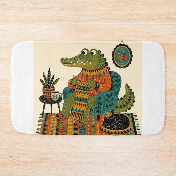 Item preview, Wall Art - Postcard - T-shirt: Cozy Crocodile Knitting designed and sold by ForeverPrintsOK.