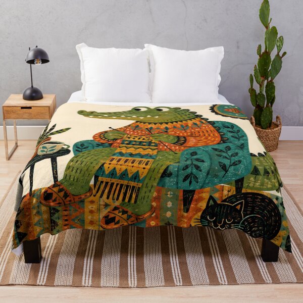 Item preview, Wall Art - Postcard - T-shirt: Cozy Crocodile Knitting designed and sold by ForeverPrintsOK.