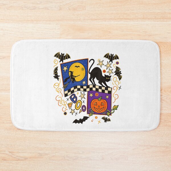 Item preview, Retro Halloween Black Cat Witch Pumpkin Bats Spooky Design designed and sold by TadeoNivar.