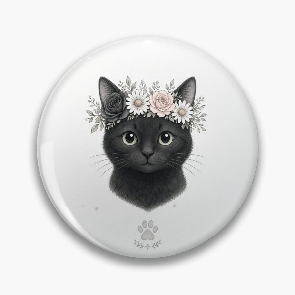 Item preview, Black Cat with Floral Crown – Elegant Line Art designed and sold by PetalsPaws.
