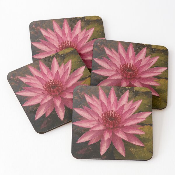 Item preview, Deep Pink Water Lily, Moody Tropical Impasto Oil Painting designed and sold by BlossoraStudio.