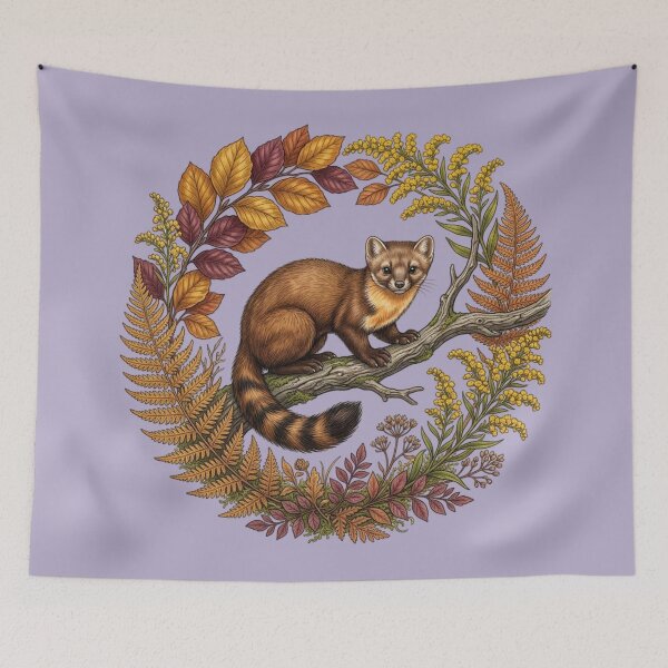 Item preview, Autumn Pine Marten Surrounded By Rich Colored Leaf Foliage  designed and sold by BirdsnStuff.